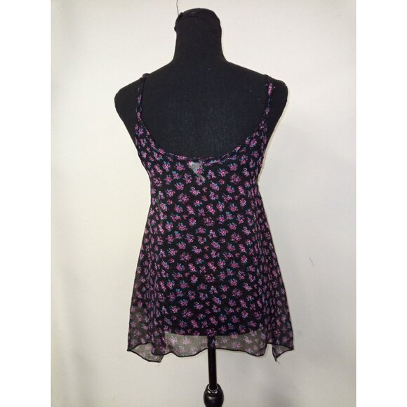 Wet Seal Junior's Black Pink Hi-Lo Floral Lace Tank Top Size Small - Picture 3 of 5